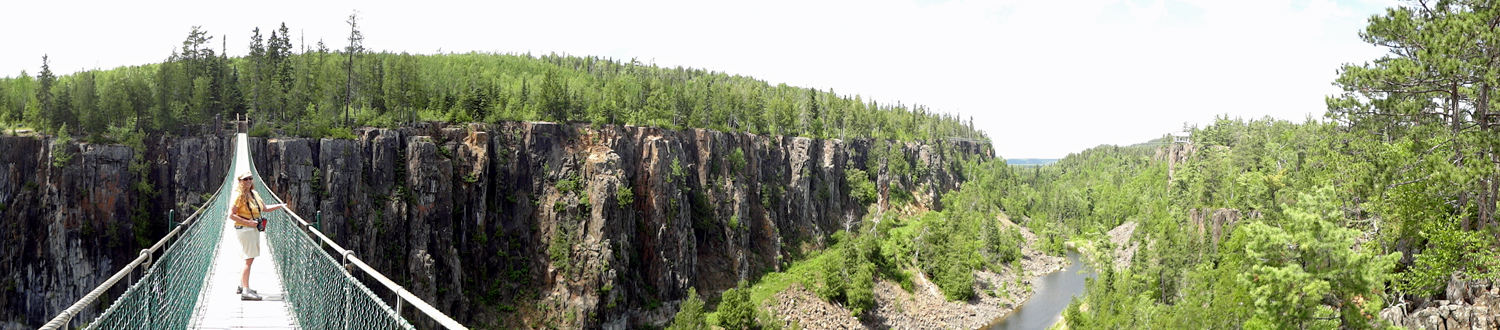 Karen Duquette on Canada's longest foot suspension bridge